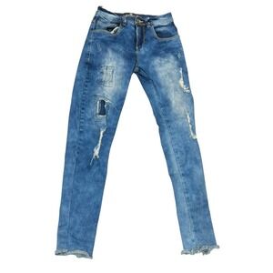 Skateboard Distressed Skinny Jeans Men's Blue‎ Ripped Frayed Hem Stretch Size 28